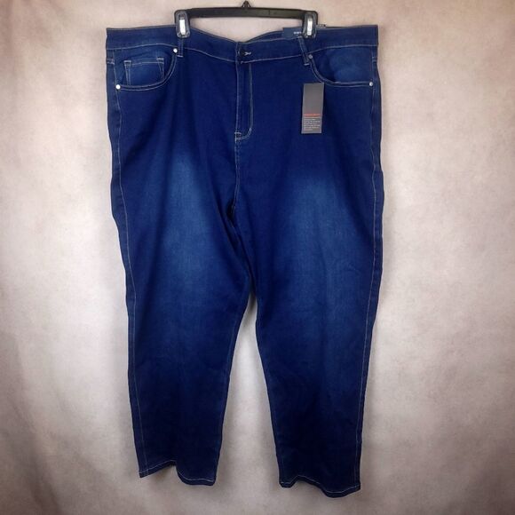 Avenue Denim Blue Straight Leg Stretchy Jeans Size 28P - Picture 2 of 6